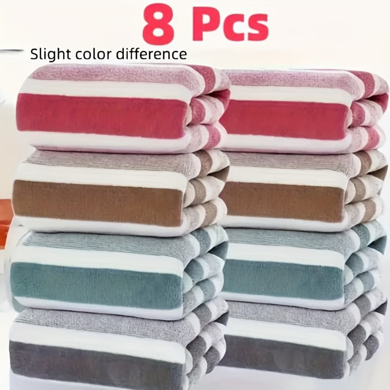 TEMU 8pcs Striped Towel Set, Bathroom Quick-drying, , Skin-friendly, 13.78x29.53 Inch - Vibrant Multicolor Options, Bright Towel Set | Polyester