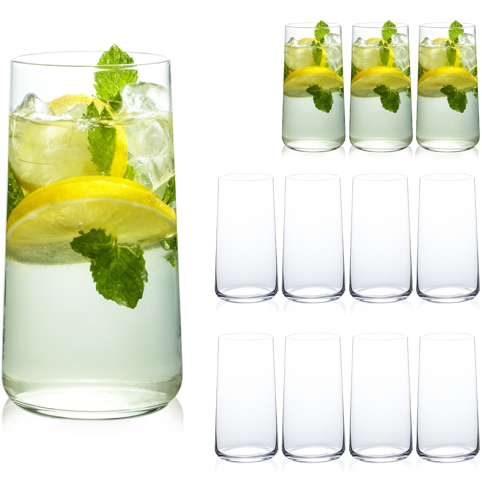 TEMU Tall Water Glasses, Set Of 12, 18.3 Oz, Collection, Lightweight Crystal Glass, , Dishwasher Safe