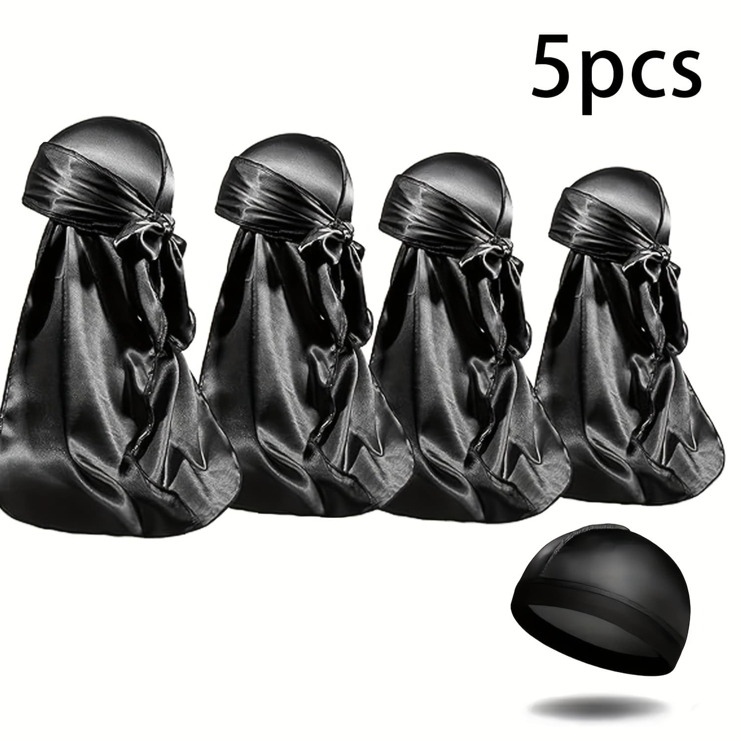TEMU 5pcs Satin Dulager Men And Wave Band 1 Wave Hat, Satin Dulager Outdoor Extra Long Tail Headband Hat