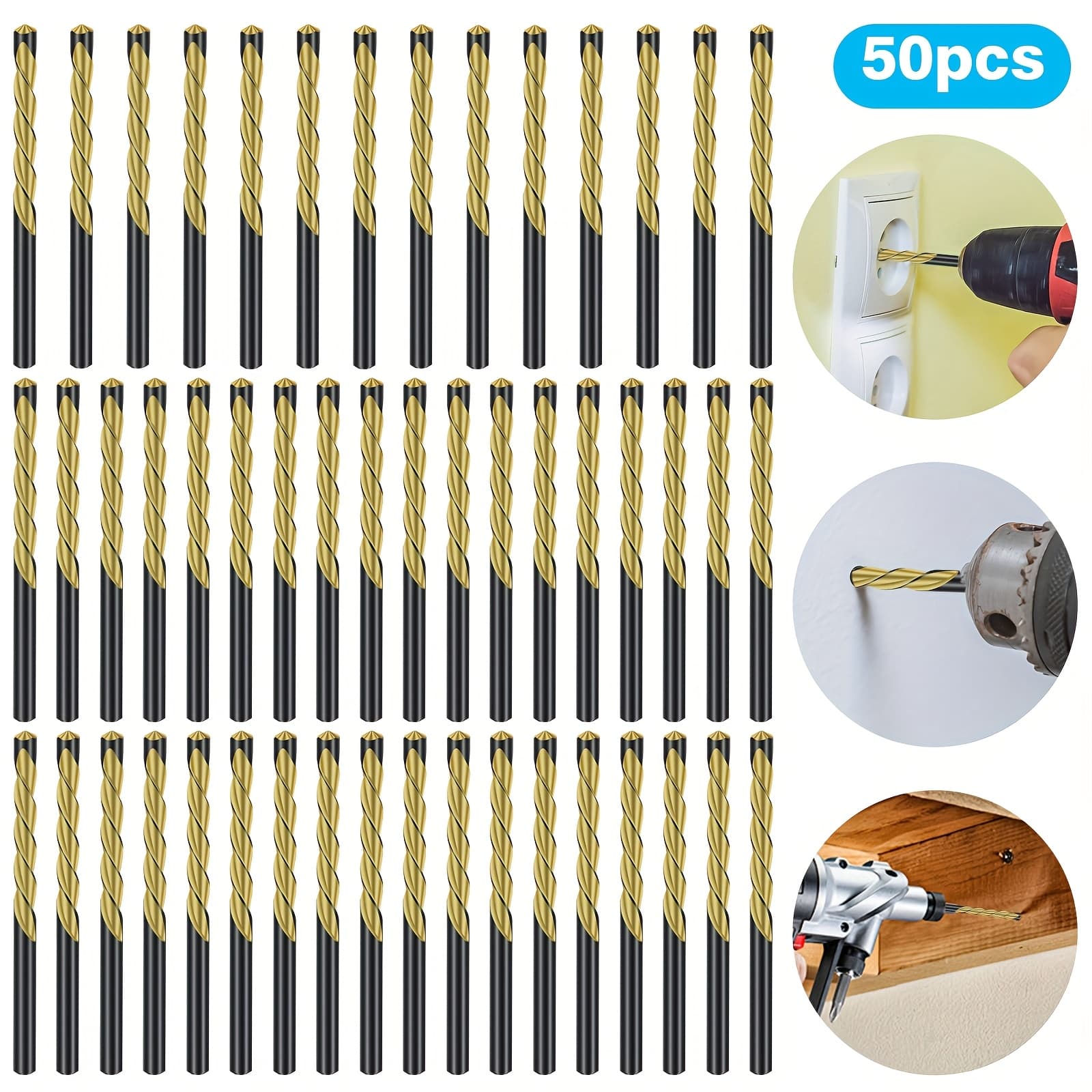 TEMU A Set Of 50 Drywall Drill Bits, Featuring 1/8" Guide Point Cutting Bits, Made From Durable M2 Steel, Suitable For Use With Spiral Saws And Power Tools, Designed For Cutting Drywall