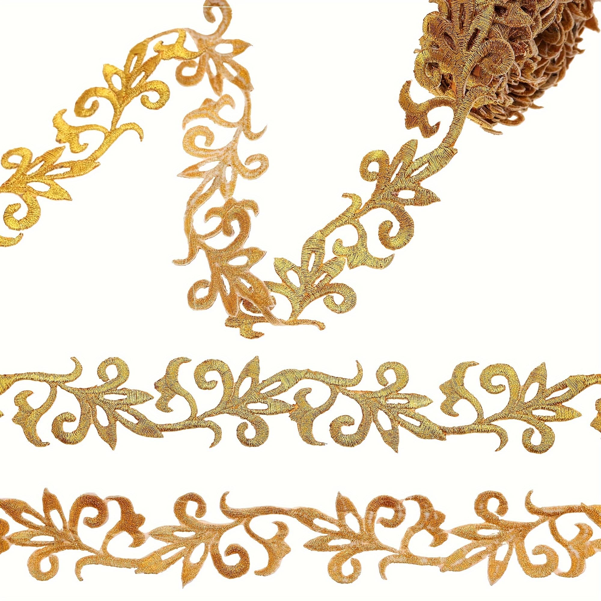 TEMU Ribbon Embroidered Iron-on Trim Floral Lace Applique For Clothing Sewing, Crafts Decoration