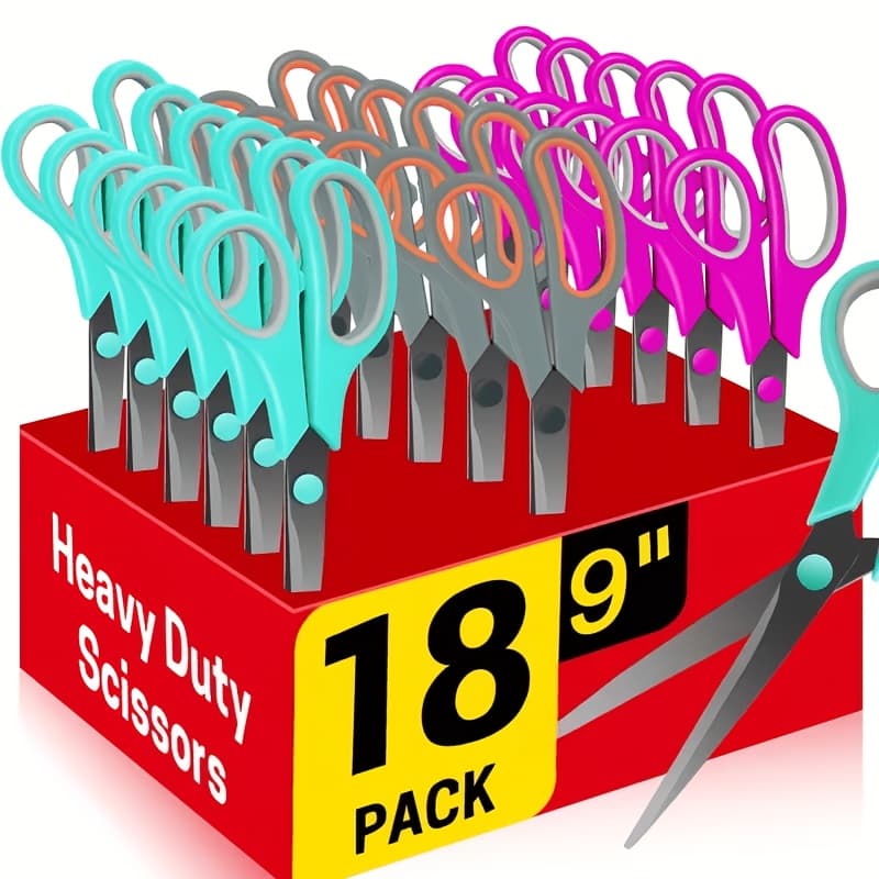 TEMU 6/18pcs, 9" All Purpose Scissors Bulk 2.5mm Thick Blade Shears -grip For Office Desk Accessories Sewing Fabric Teacher School Supplies