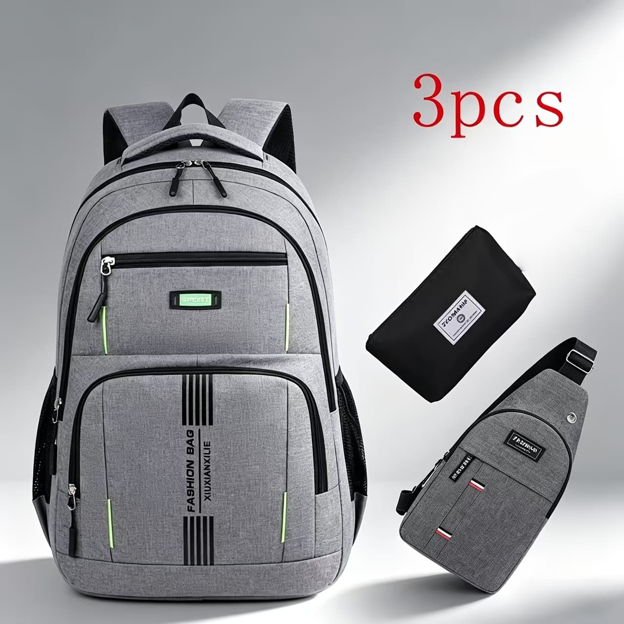TEMU 3pcs Men's Backpacks With Multiple Compartments, Large Capacity, Fashionable Travel Backpacks, Laptop Bags, And Commuting And School Backpacks