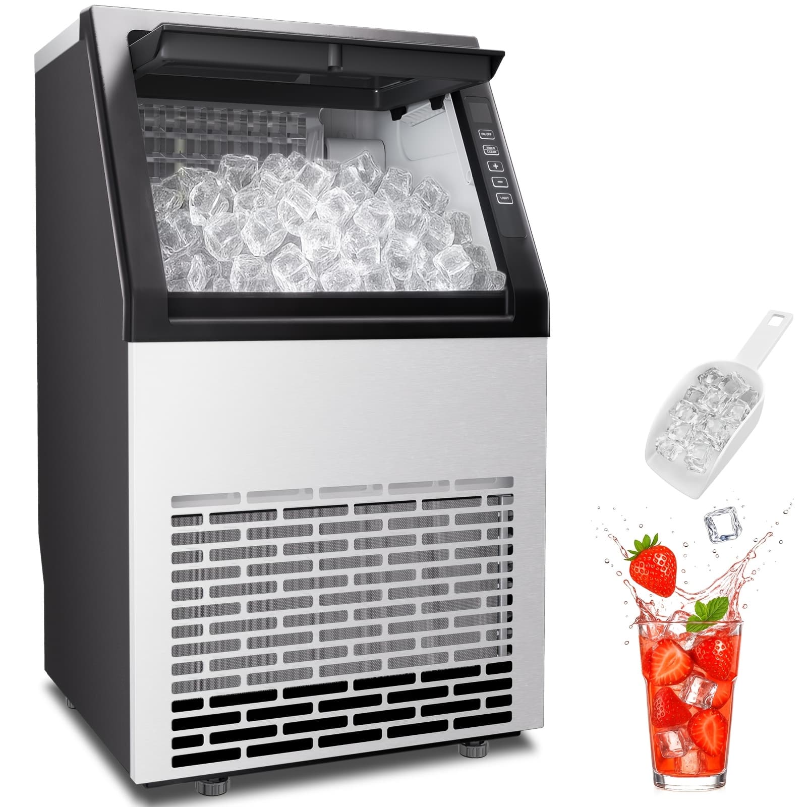 TEMU 110 Lbs/24h Commercial Ice Maker, 36 Cubes/11mins, 33 Lbs Ice Storage Capacity, Counter Ice Maker Self Cleaning, 24 Hour Timer Stainless Steel Freestanding Ice Maker Machine (100lbs/day)