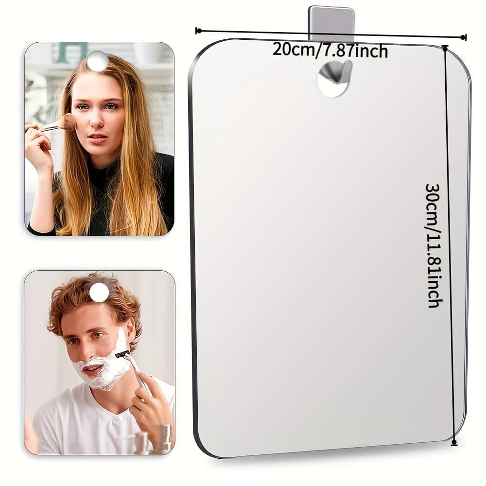 TEMU Extra Large Bathroom Mirror With Adhesive Hooks - Frameless Wall-mounted, Portable Smoke-free Makeup & Shaving Mirror, Floral Pattern, Plastic Material, Suitable For Bathrooms, Gyms Or Travel
