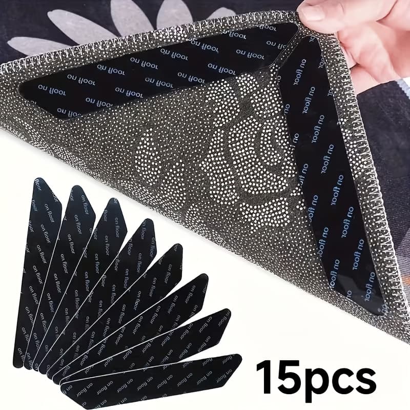 TEMU 15pcs Black Carpet Anti-slip Mats - Floor Mat Rug Fixing Anti-slip Sticker, Reusable Rubber Pads For Wood Floors, Tiles, Kitchen, Bathroom, Living Room, Bedroom, Office Home Decor