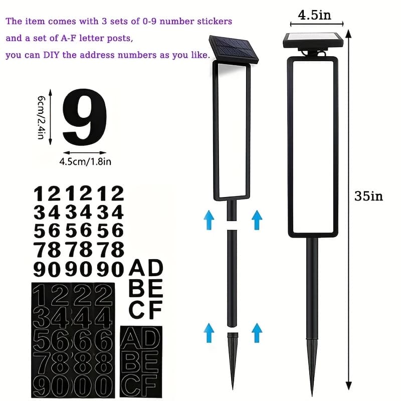 TEMU Outdoor Solar Address Sign, Ip44 Waterproof, Outdoor Illuminated Door Number Led Illuminated Residential Color Mode, Suitable For: Patio, Residential, Address Signs, Lawn Lights