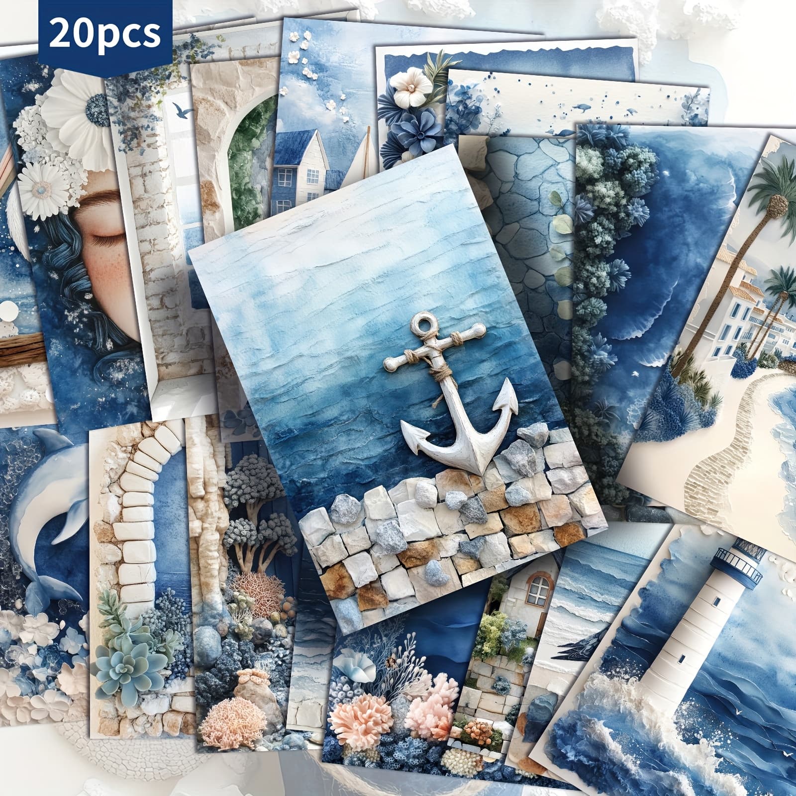TEMU 20-pack Vintage Ocean Animal Postcards - 4x6 Inches Mermaid Junk Journal Paper, Classic Pinup Illustrations, Collectible Decorative Painting Cards For Scrapbooking & Crafting