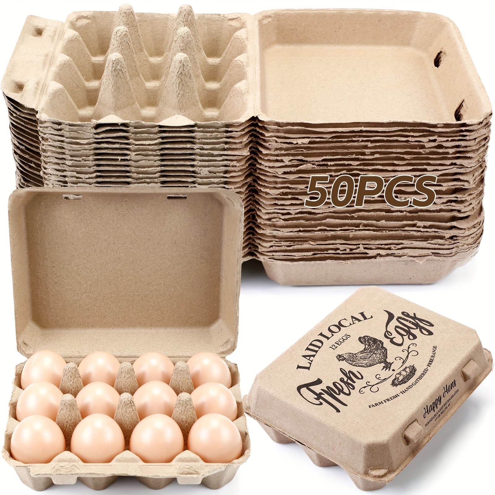 TEMU 50pcs Cartons | Blank Bulk 12 Count Vintage Classical 3 X 4 Chicken Cardboard Egg Tray Holder For Family Storing | Cunno Brand, Matte End