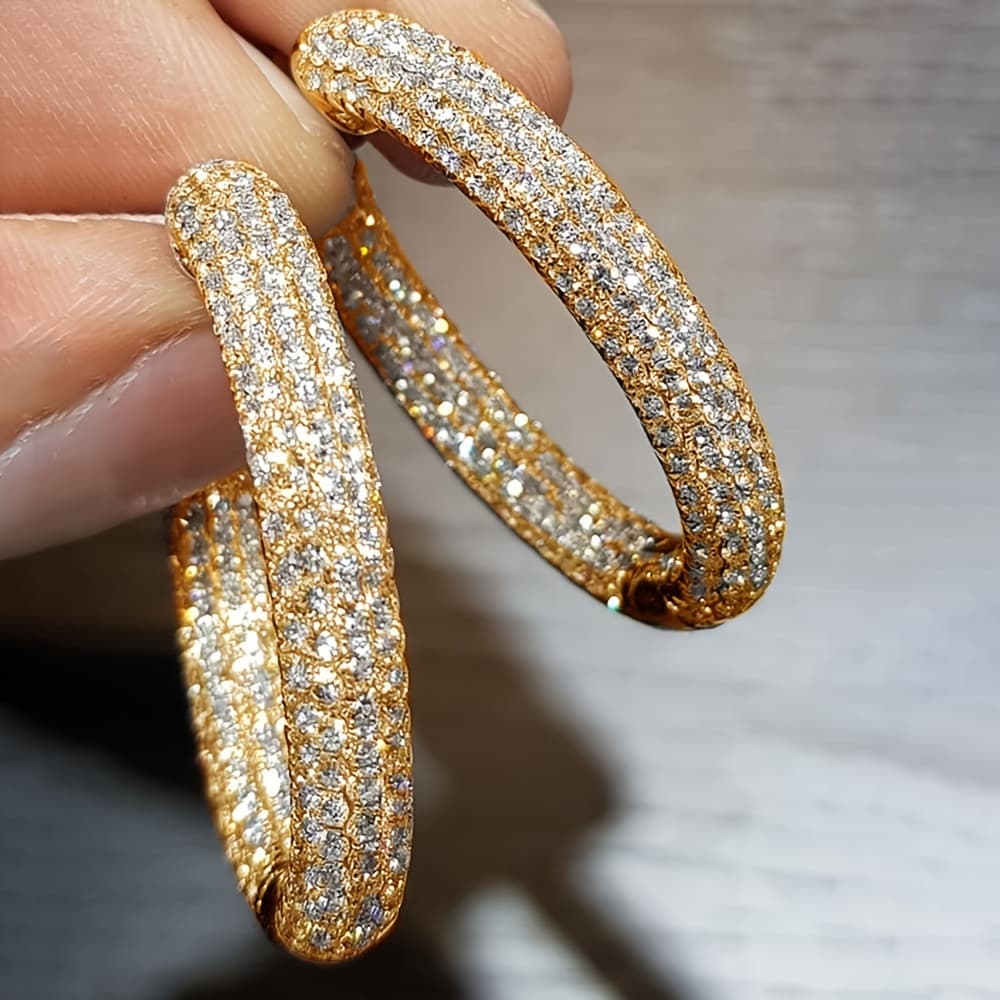 TEMU Exquisite Ultra-sparkling Synthetic Zirconia Densely Set Large Hoop Earrings For Women, Suitable For Weddings, Engagements, Parties, And Daily Wear, A Fashionable Jewelry Accessory