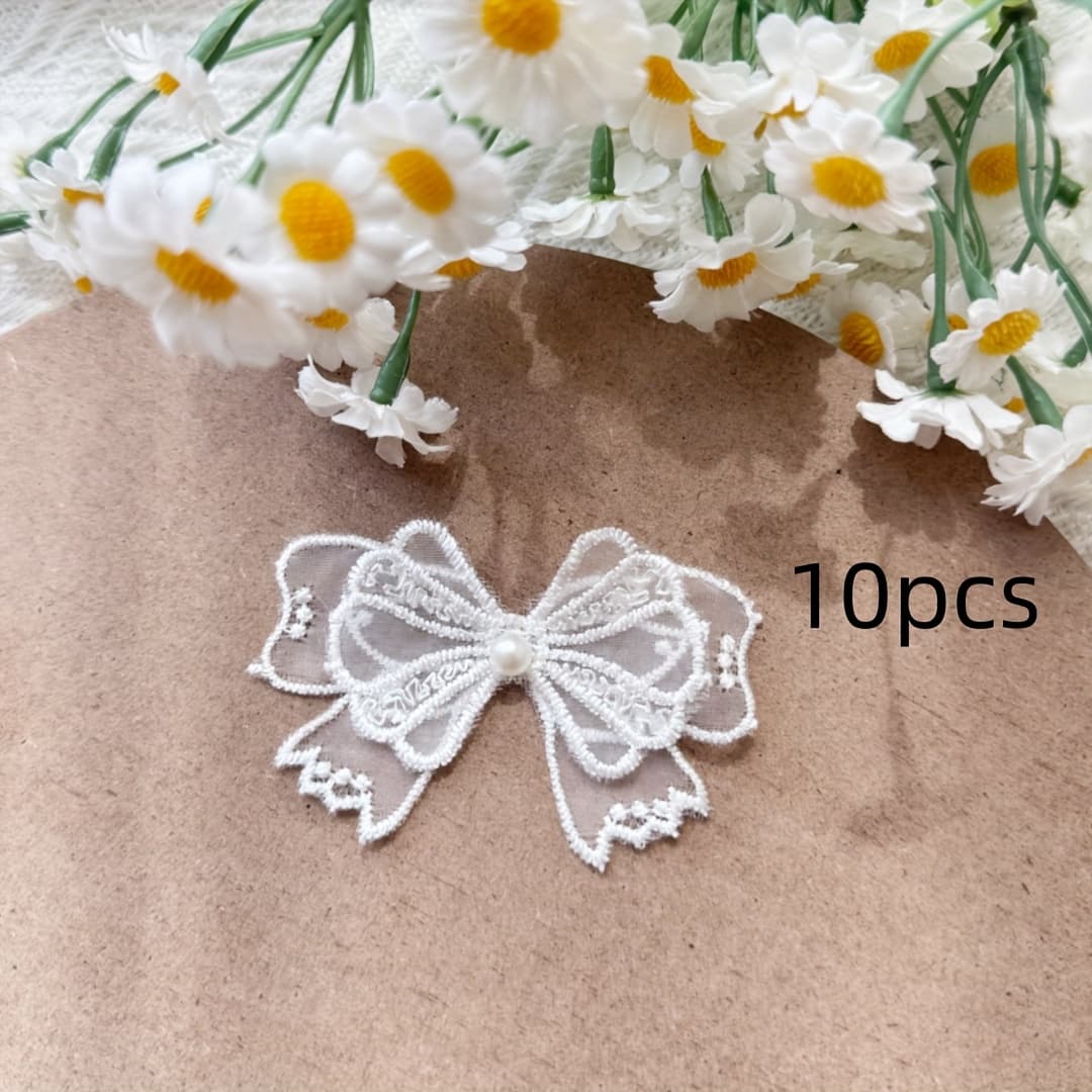 TEMU 5pcs/10pcs Lace Bow Lace Embroidery Applique Clothing Additions Brooch Hairpin Jewelry Additions Cloth Patch