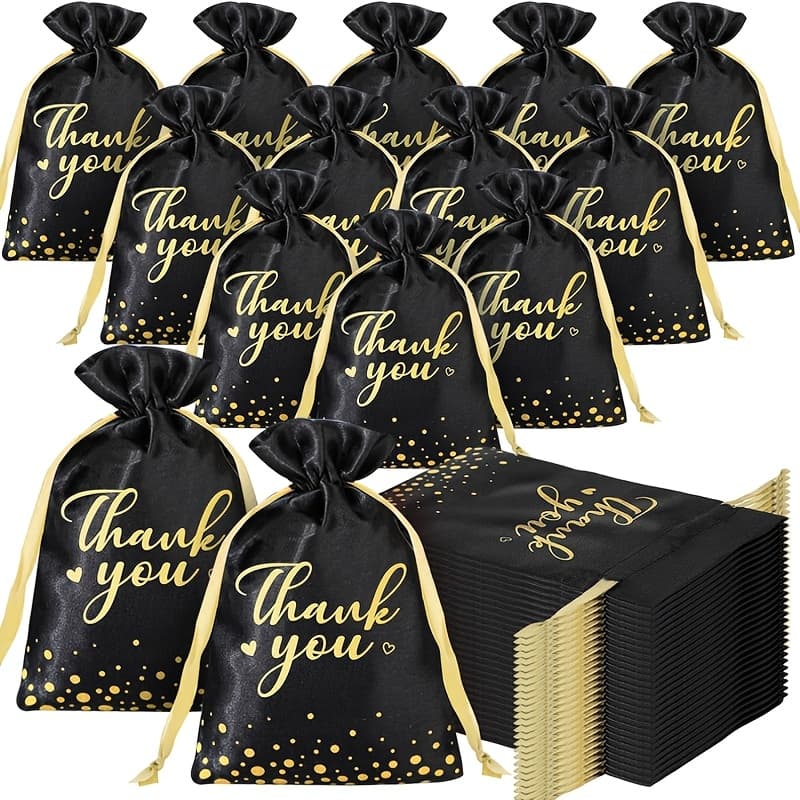 TEMU Gift For Her/him 50pcs Black Thank You Gift Bags 4 X 6 Inch Jewelry Pouches With Drawstring Mini Wedding Party Favor Bag Birthday Party Supplies