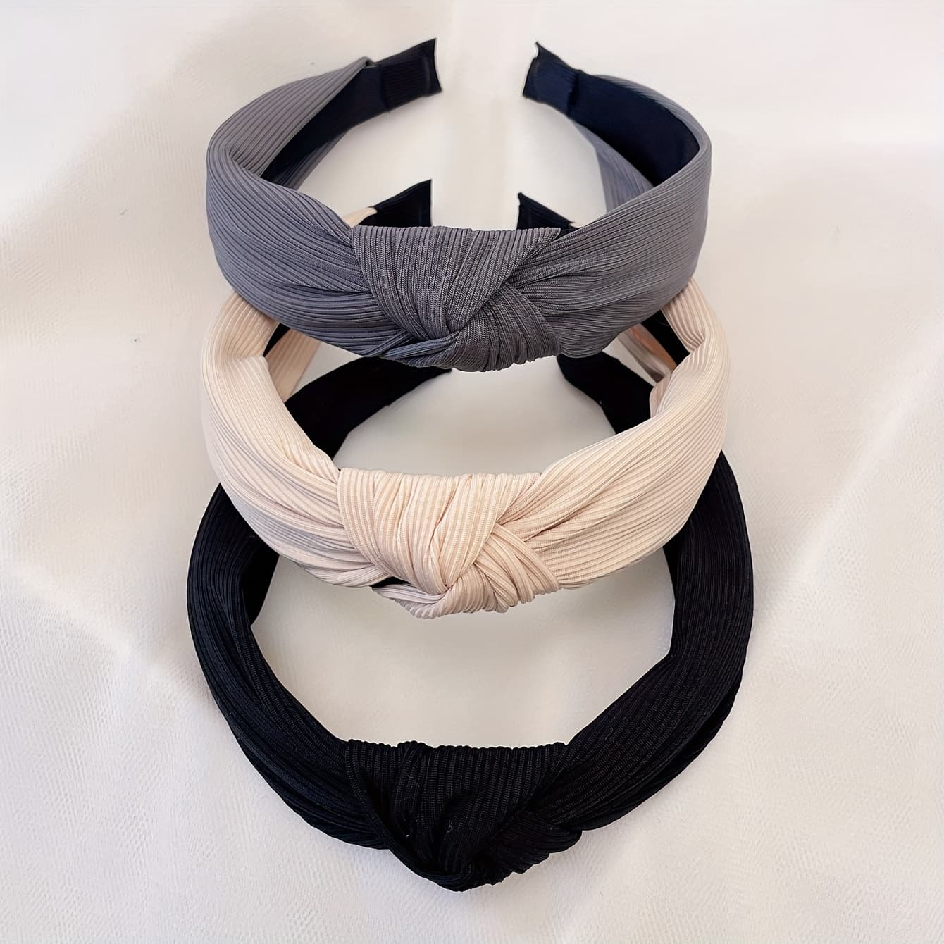 TEMU 3pcs Set Of Women's Minimalist Striped Solid Color Fabric Wide Headband Sweet Wash Headband Hair Additions Suitable For Daily Use