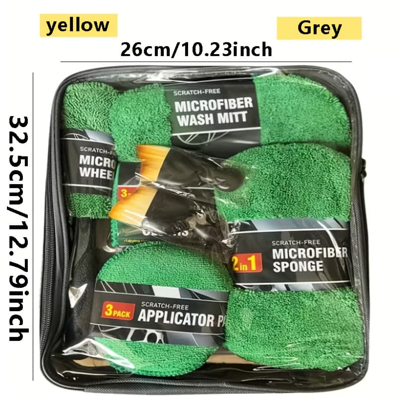 TEMU A Car Cleaning Set With 11 Items, Featuring Tire Brushes, Microfiber Gloves, Thick Absorbent Pads For Scratch Removal, And Detail Sponges Suitable For The Inside And Outside Of The Vehicle