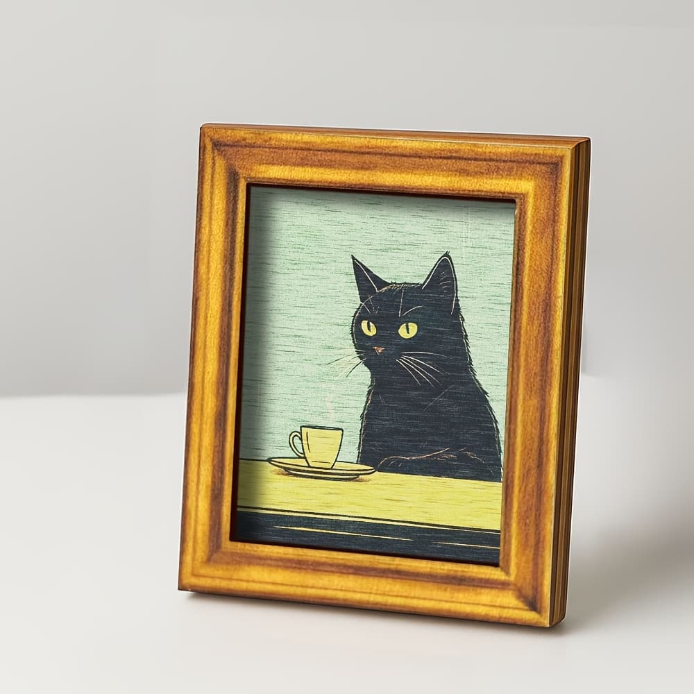 TEMU 1pc Elegant Black Cat Magnetic Refrigerator Sticker | Wooden Mini Decorative Painting, Design, Kitchen Home Decor, Cat Lover Gift, Back Fully Magnetic
