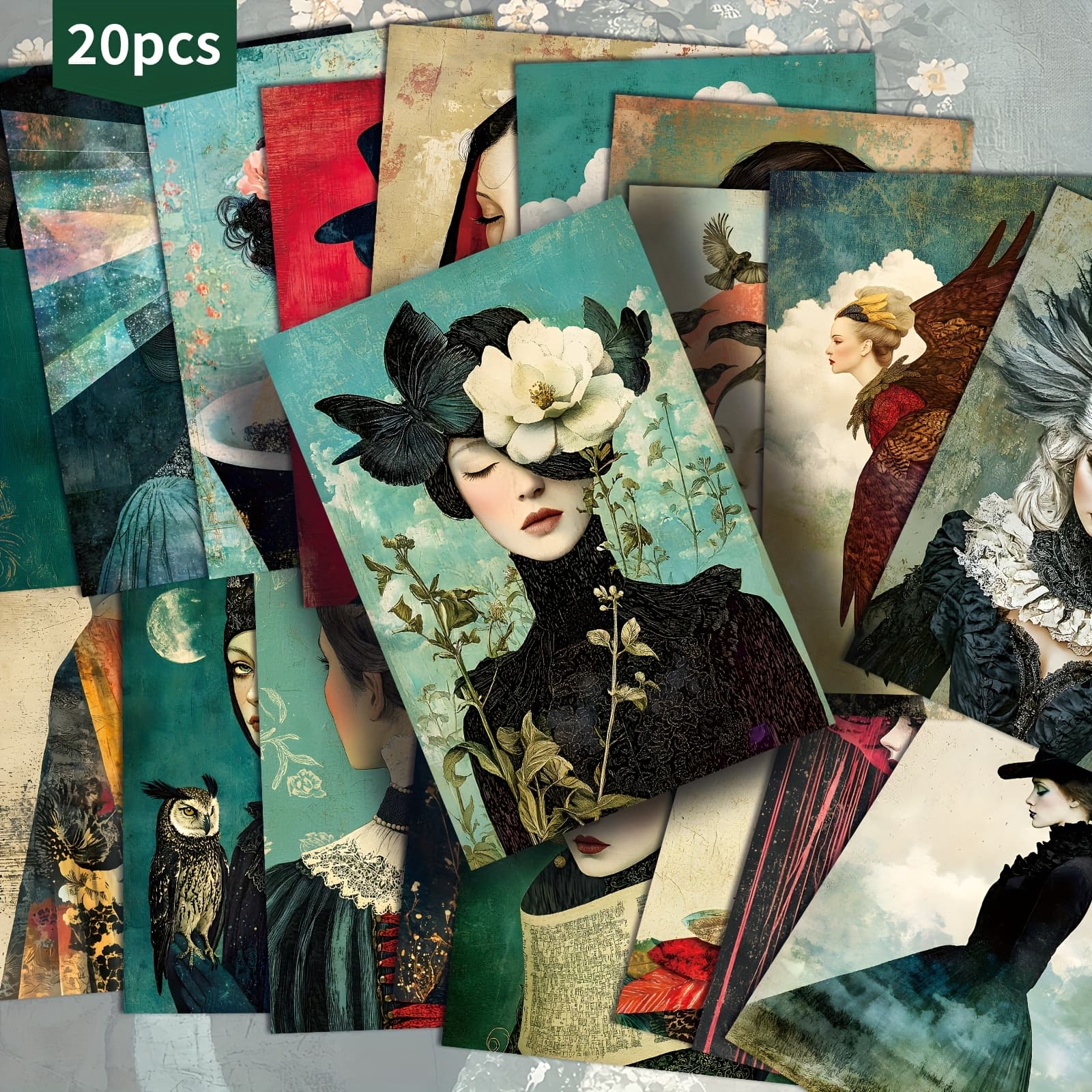 TEMU 20-pack Vintage Surreal Postcards - 4x6 Inches Junk Journal Paper, Classic Pinup Illustrations, Collectible Decorative Painting Cards For Scrapbooking & Crafting