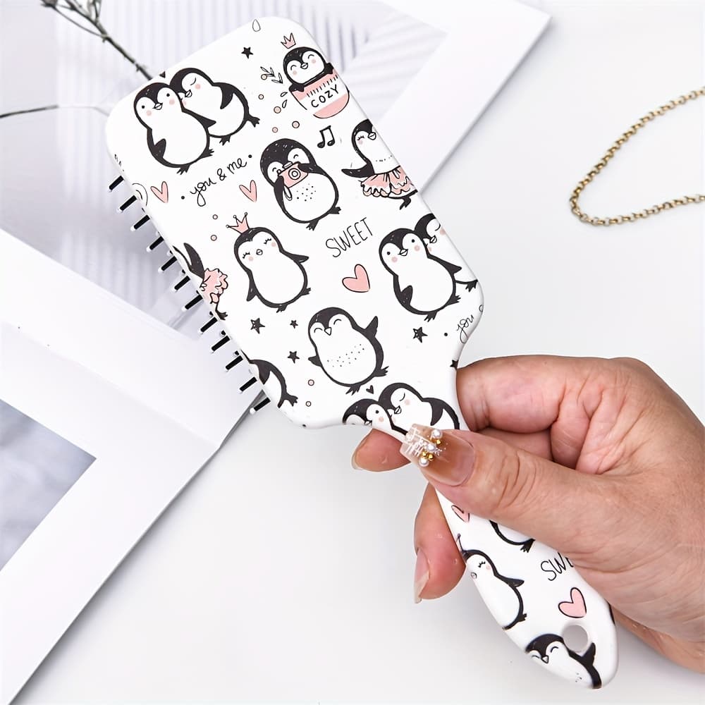 TEMU Couple Penguin Pattern Hair Comb, Comfortable Air Cushion Anti-static Comb, Suitable For All Hair Types