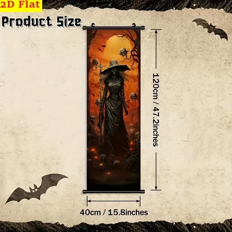 TEMU Halloween Hanging Banner, Courtyard Horrible Weird Stuff Pumpkin Bat Party Canvas Painting, Posters Wall Art For Room Decoration, Artwork Wall Art Decor