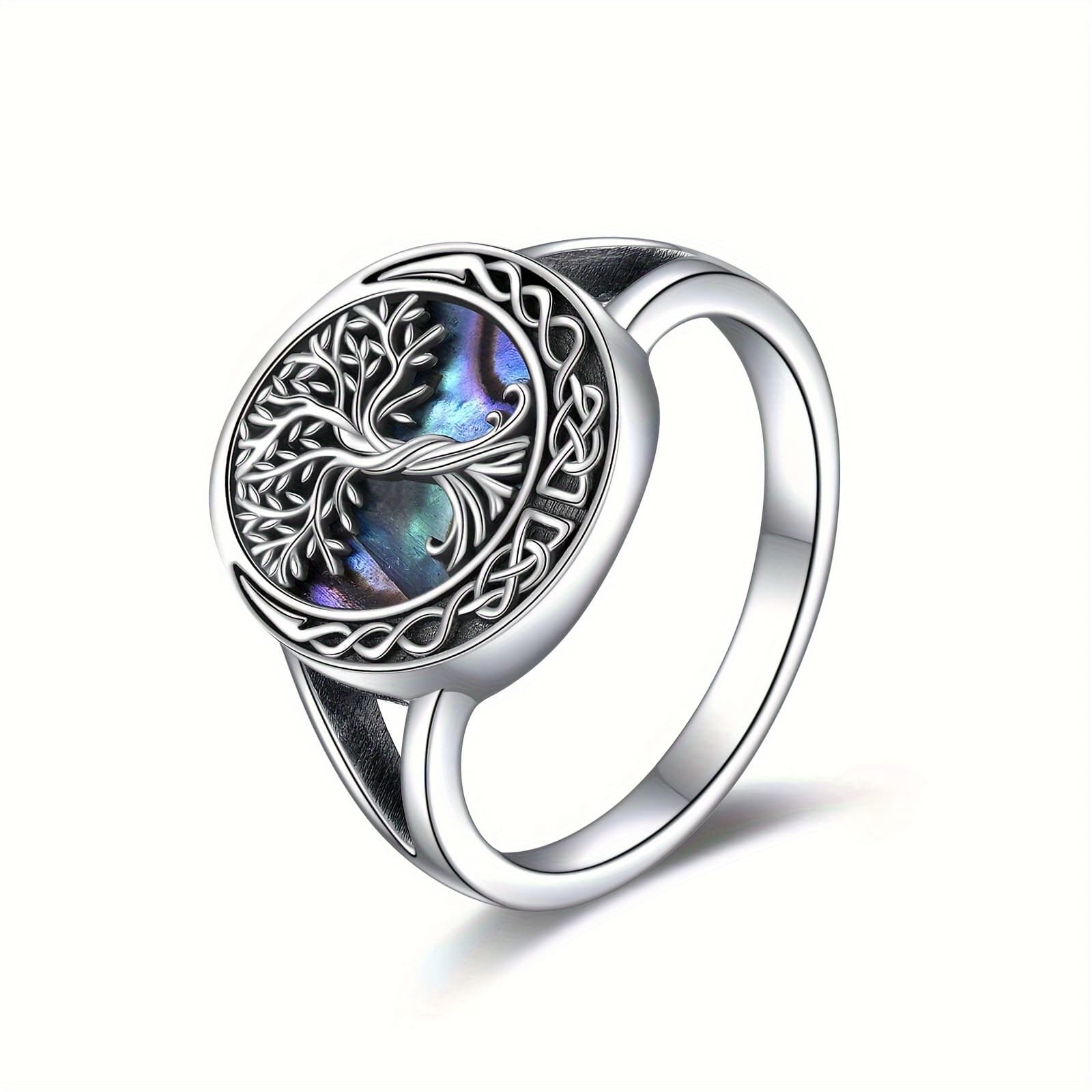 TEMU Tree Of Life Ring Sterling Silvery Celtic Knot Tree Of Life Ring Family Gift For Women
