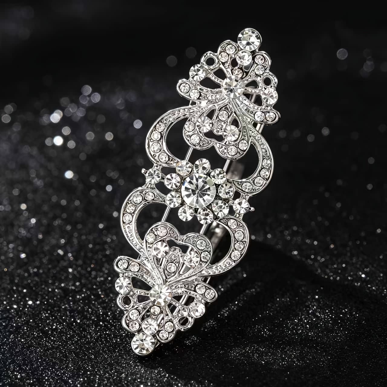 TEMU 1pc Silvery Exquisite Hollow-out Floral Brooch, -encrusted Vintage Pin, Elegant Suit Lapel Pin, Clothing Decoration Accessory