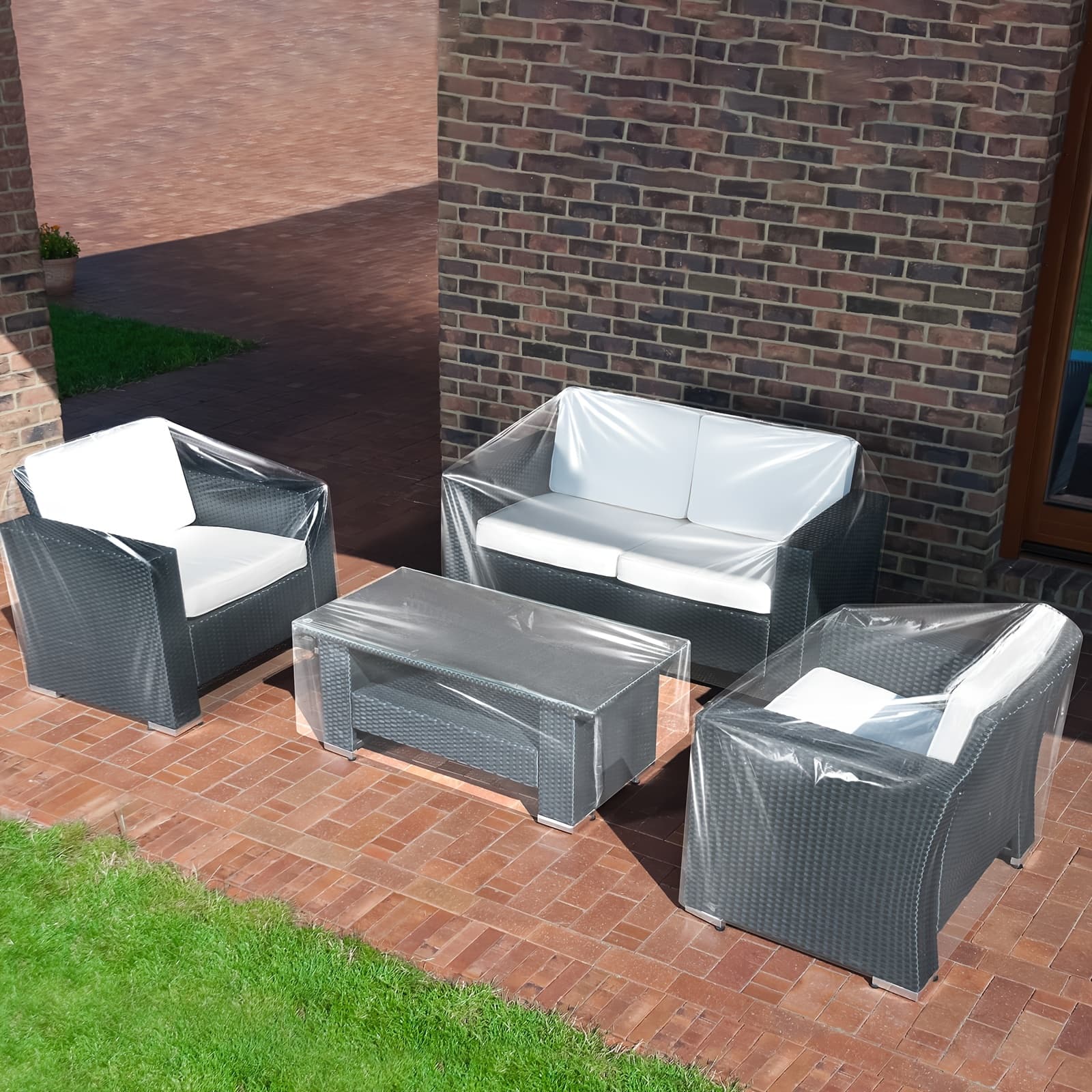 TEMU 4pcs Clear Plastic Patio Covers For Outdoor Furniture Waterproof Sofa And Table Heavy Duty Patio Furniture Sets Covers, 32 X 30 X 30, 52 X 30 X 30, 36 X 21 X 13 Inch
