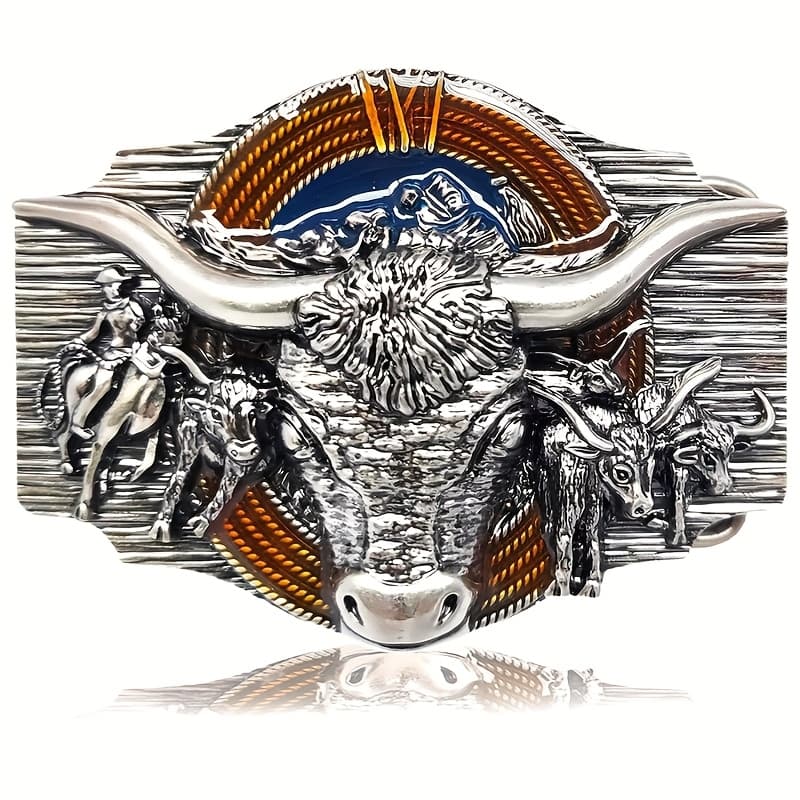 TEMU 1pc Men's Western Cowboy Belt With Ornate , Alloy Men's Vintage Belt , Competitive Cattle Western Cowboy Belt - Durable Belt Gifts For For Casual Or Formal Wear