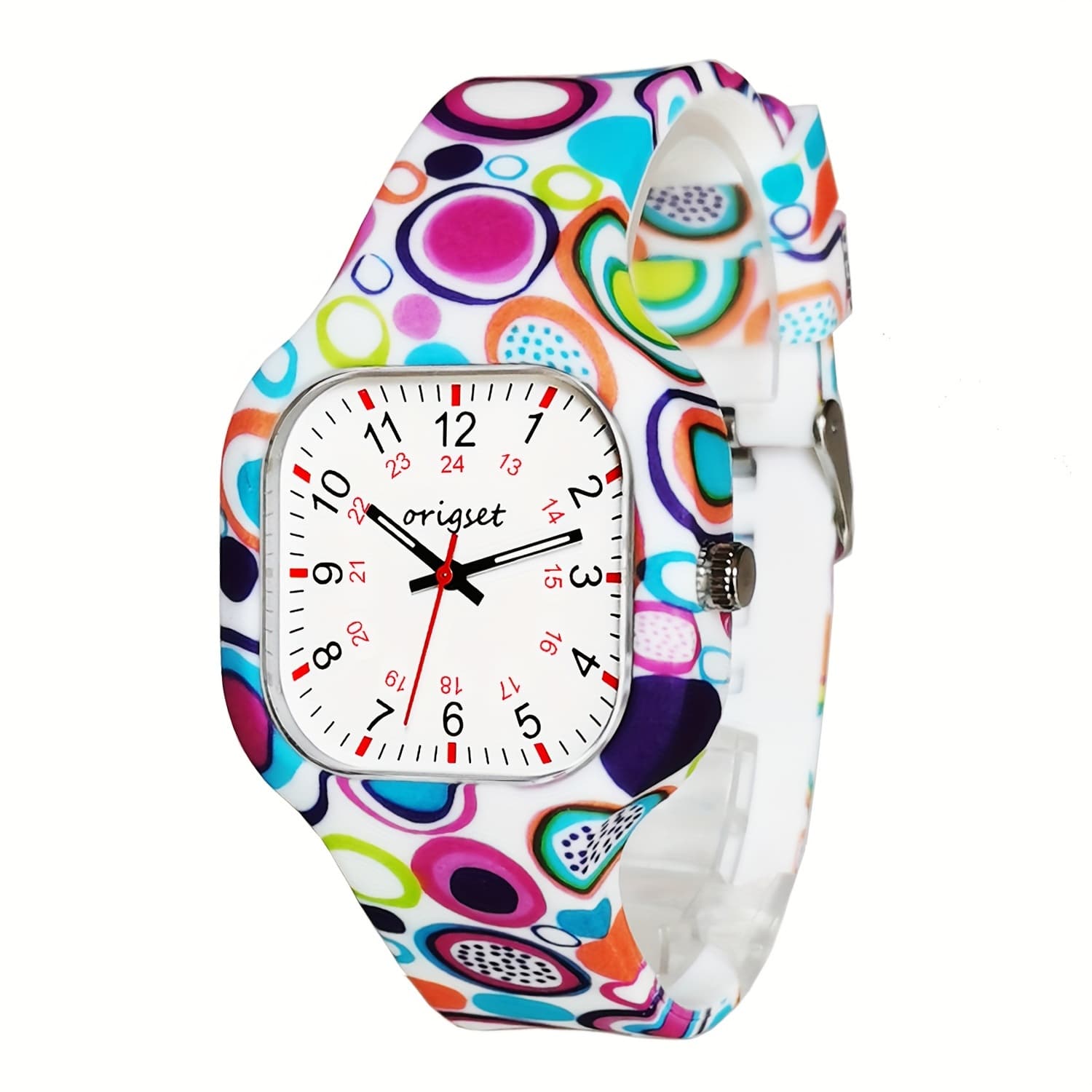 TEMU Origset Women Watch Square 24 Hour 3-hand Easy To Read Nurse Teachers Doctors Colorful Full Printing Lady Famale
