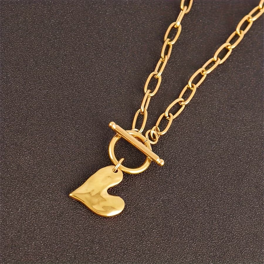 TEMU Stainless Necklace Golden Color Love Pendant Choker Chain Necklaces For Women Collar Jewelry Party Gifts Valentines, Mom, Mother, , Gift
