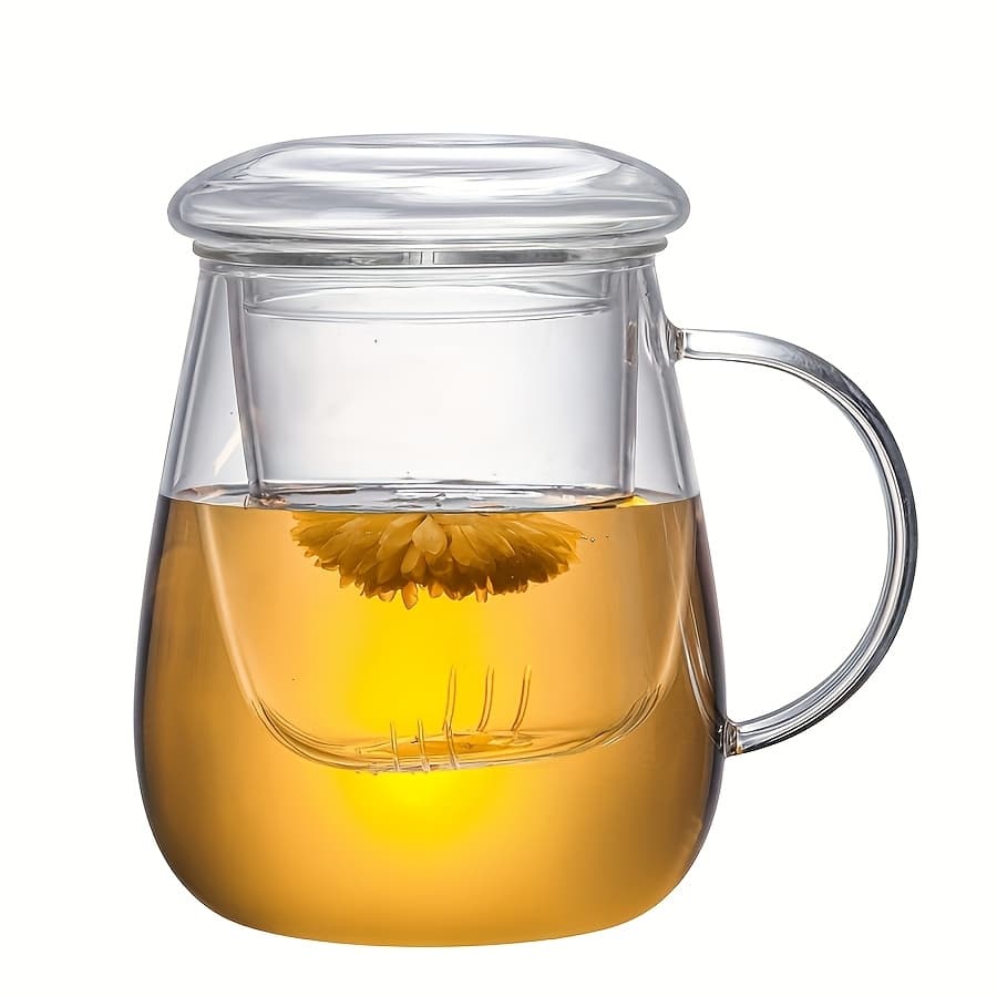 TEMU 1set High Borosilicate Glass Tea Cup, Thickened Tea Cup With Filter, Water Cup With Handle, Suitable For Room, Outdoor Picnic, Gift 16.9oz