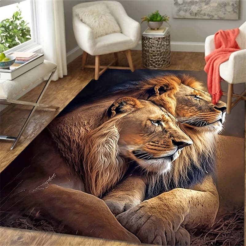 TEMU Lion Print Area Rugs For Living Room, Floor Flannel Carpet For Bedroom, Carpets Home Decor Rugs, Hotel, Non-slip Machine Washable Carpet, Cute Aesthetic Stuff Home Decor Room Decor