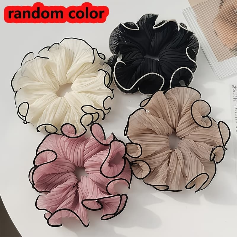TEMU 4pcs Pleated Lace Large Hair Ring Super Ball Head High Elastic Does Not Hurt Hair Hair Ring -match Hair Additions Ladies Hair Additions Random Color