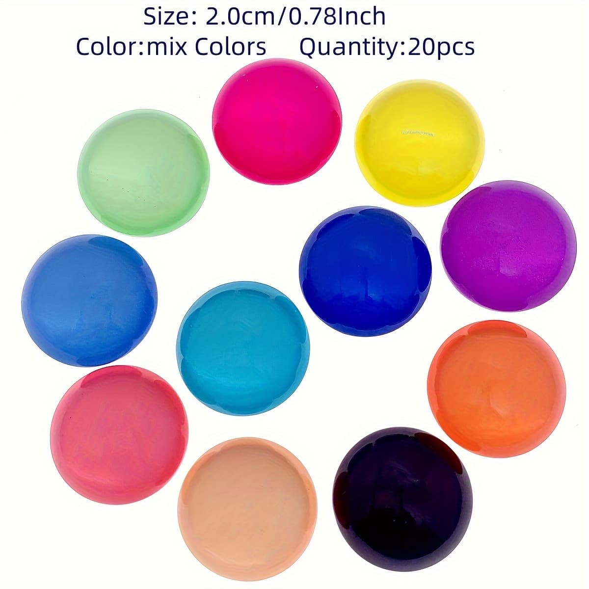TEMU 20pcs 20mm Round Colorful Glass Cabochons Jewelry , Handmade Materials, Diy Handmade Materials