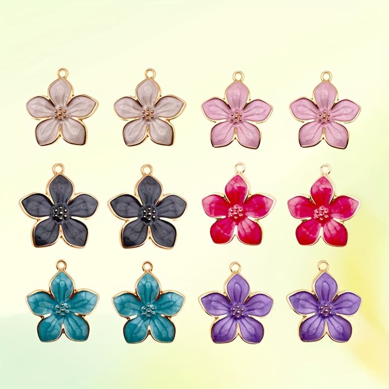 TEMU 12pcs Set Large 2.8cm×2.5cm Cherry Enamel Flower Charms - Golden Outline Alloy Diy Pendants, Suitable For Earrings, Necklaces, Keychains - Style Jewelry Accessories, Jewelry Making Charms