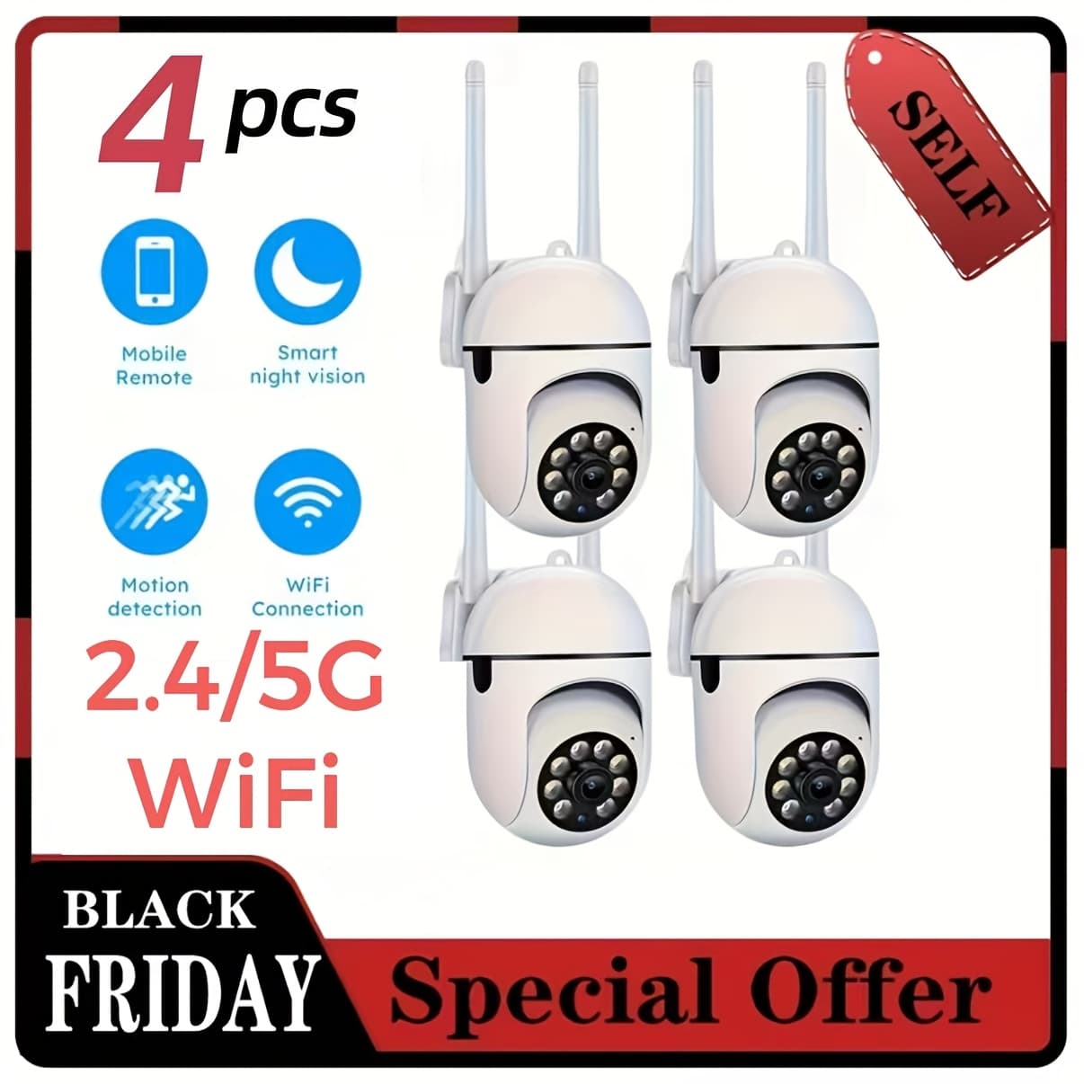 TEMU 4pcs Cameras For Home With 2.4/5g Wifi, , Fast Setup, Night Vision, Audio, Motion Detection Security System