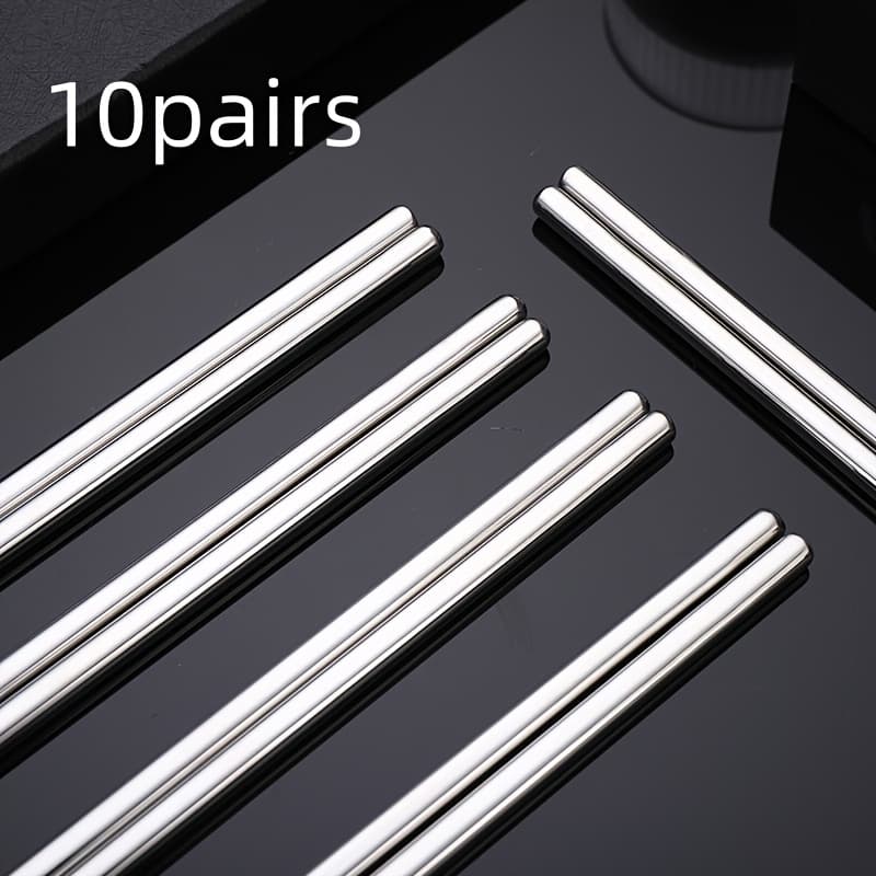 TEMU 10 Pairs Reusable Multicolor Lightweight Stainless Steel Chopsticks304 Metal Chopsticks Square Lightweight Non-slip Dishwasher Safe Gift Set (silvery)