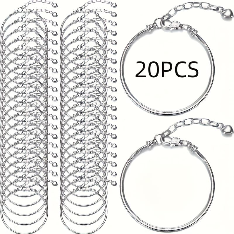 TEMU Set Of 20 Adjustable Snake Chain Bracelets, Each Measuring 6.29 Inches, Featuring Charm Bracelets With Lobster Clasp Extension Chains, Ideal For Women's Jewelry Crafting