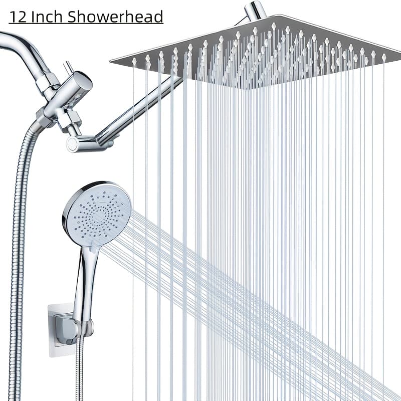 TEMU Shower Head Combo, High Pressure Rain Shower Head With Adjustable Extension Arm, 5-setting Handheld Shower With Long Hose, Powerful Spray For Low Water Pressure, Chrome