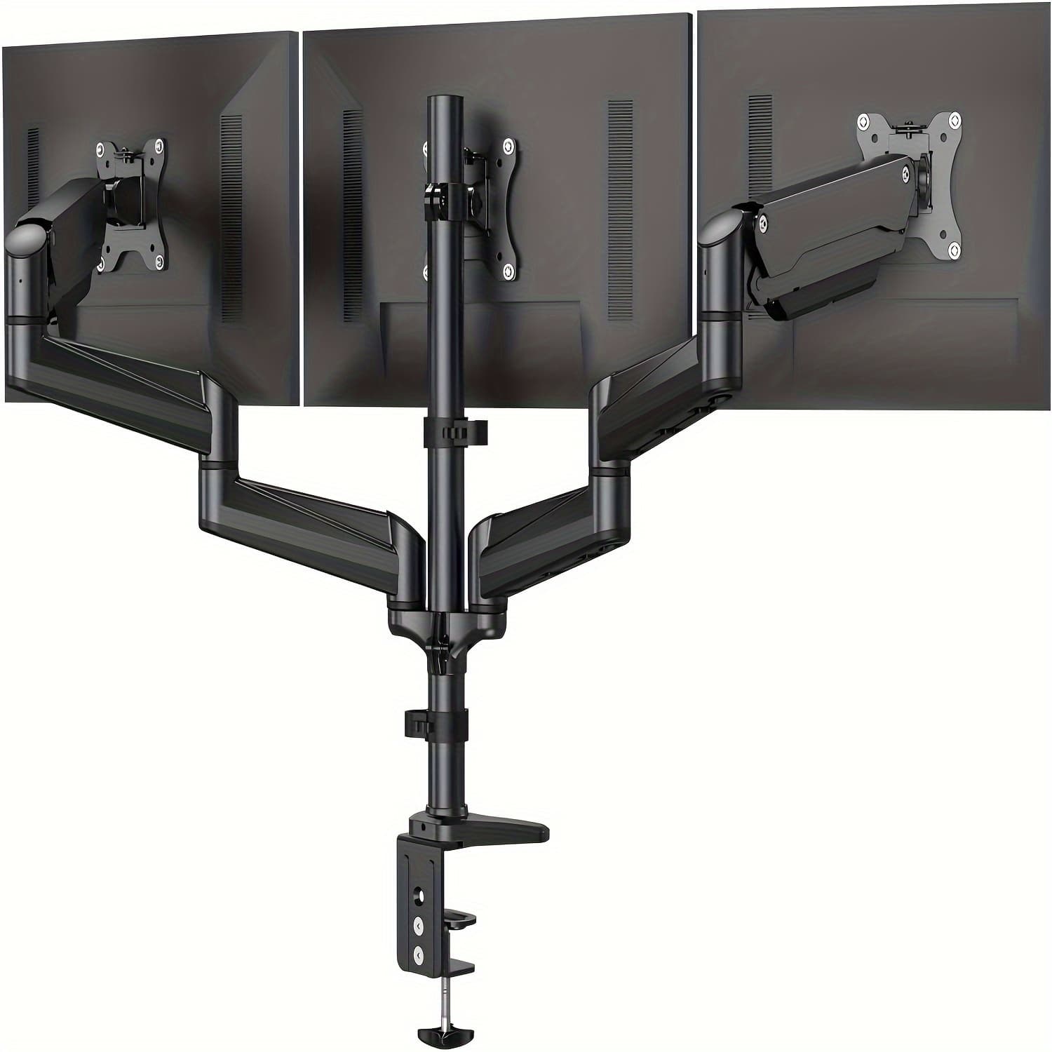 TEMU 3 Monitor Desk Mount, Triple Monitor Mount For 17 To 32 Inch Screens, Gas Springs Adjustment Triple Monitor Stand With Swivel, Tilt, Rotation, Clamp & Grommet Kit For Gaming, Office (black)