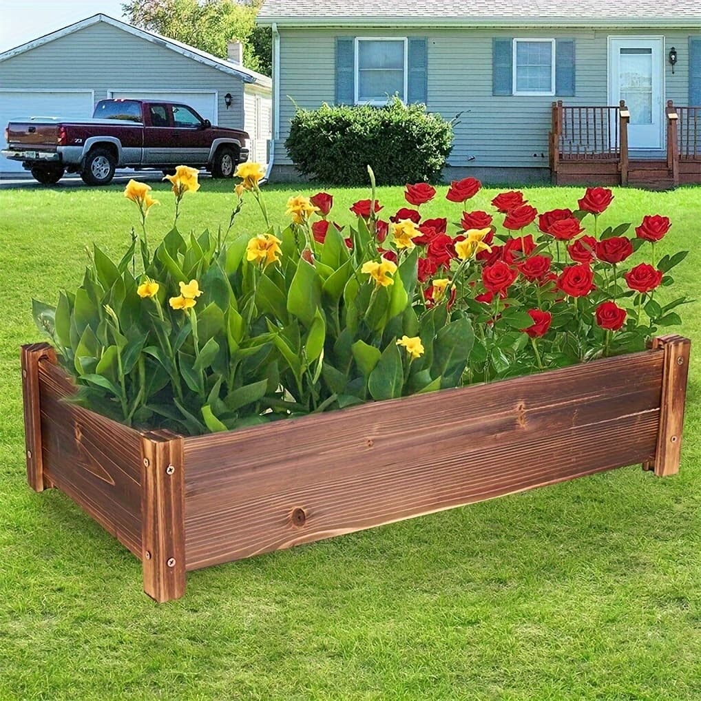 TEMU Raised Planter Box Wood Plant Raised Garden Bed For Vegetable Flower