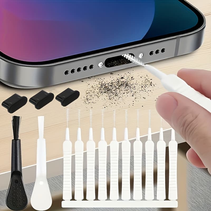 TEMU A 20pcs Set Of Usb-c Dust Covers, Including A Keyboard Cleaning Brush, Dust-proof Port Covers, And Nylon Brush-tip Cleaner, Suitable For Use With Smartphones And Computers.