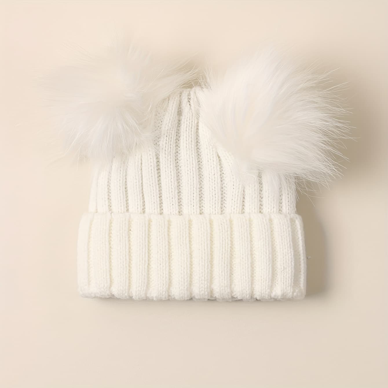 TEMU 1pc Baby / Winter Hat 0-3 Months - Brimless Knit Beanie With Double Fluff, Soft Warm, Hand Washable () - For Photoshoots & Everyday Use