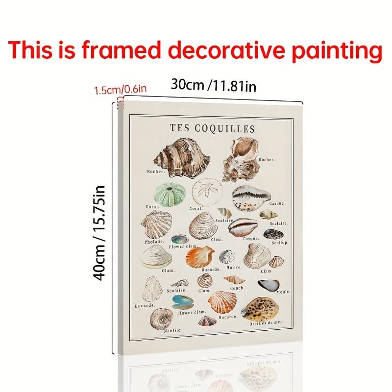 TEMU 1pc Wooden Canvas Seaside Theme Canvas Print Posters, Starfish Conch Shell Canvas Paintings, Artwork Wall Painting For Living Room Bedroom Bathroom Office Hallway Kitchen Wall Decors