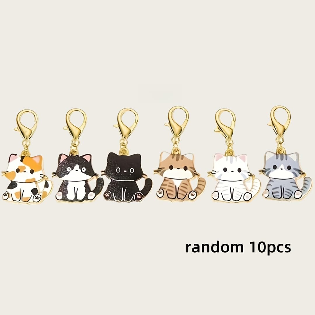 TEMU 10pcs Alloy Drip Oil Diy Cute Cat Accessory Keychain Set, Random Assortment. Suitable For Backpacks, Gifts For Or Couples, Birthday Party Gifts, And Versatile For Multiple Occasions