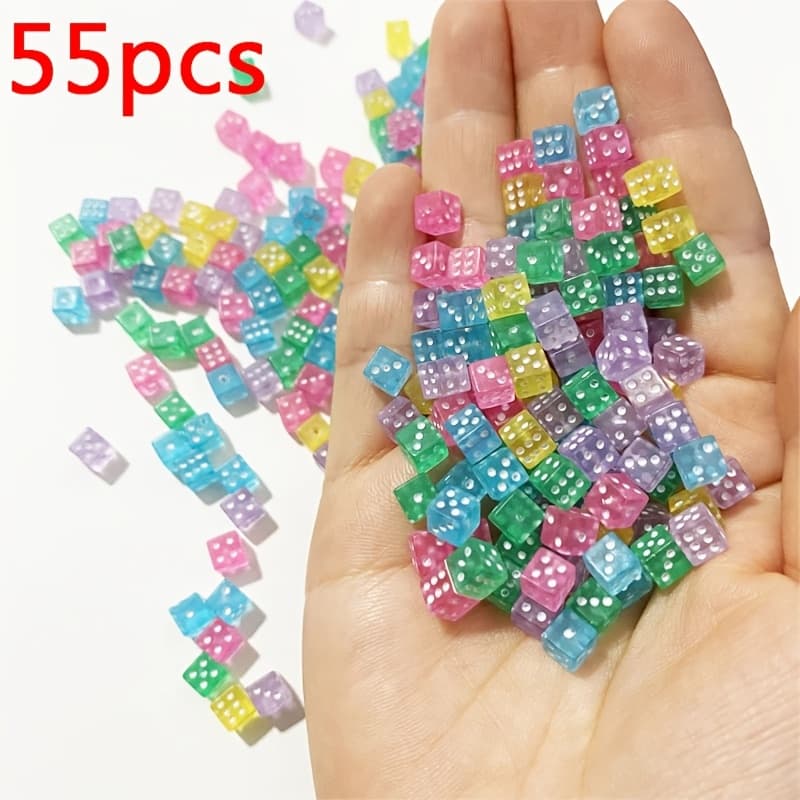 TEMU 55pcs Of 5mm Clear Transparent Mini D6 Acrylic Dice Cubes Designed For Board Game Additions
