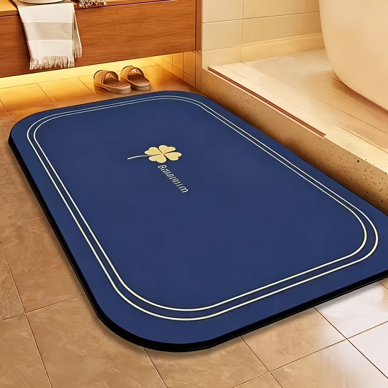 TEMU Quick Dry Anti-slip Diatomaceous Earth Bath Mat - 1pc Soft Rectangular Floor Rug With Elegant Clover Design - Hand Washable, Non-slip Rug For Bathroom & Shower, Perfect For Home Deco