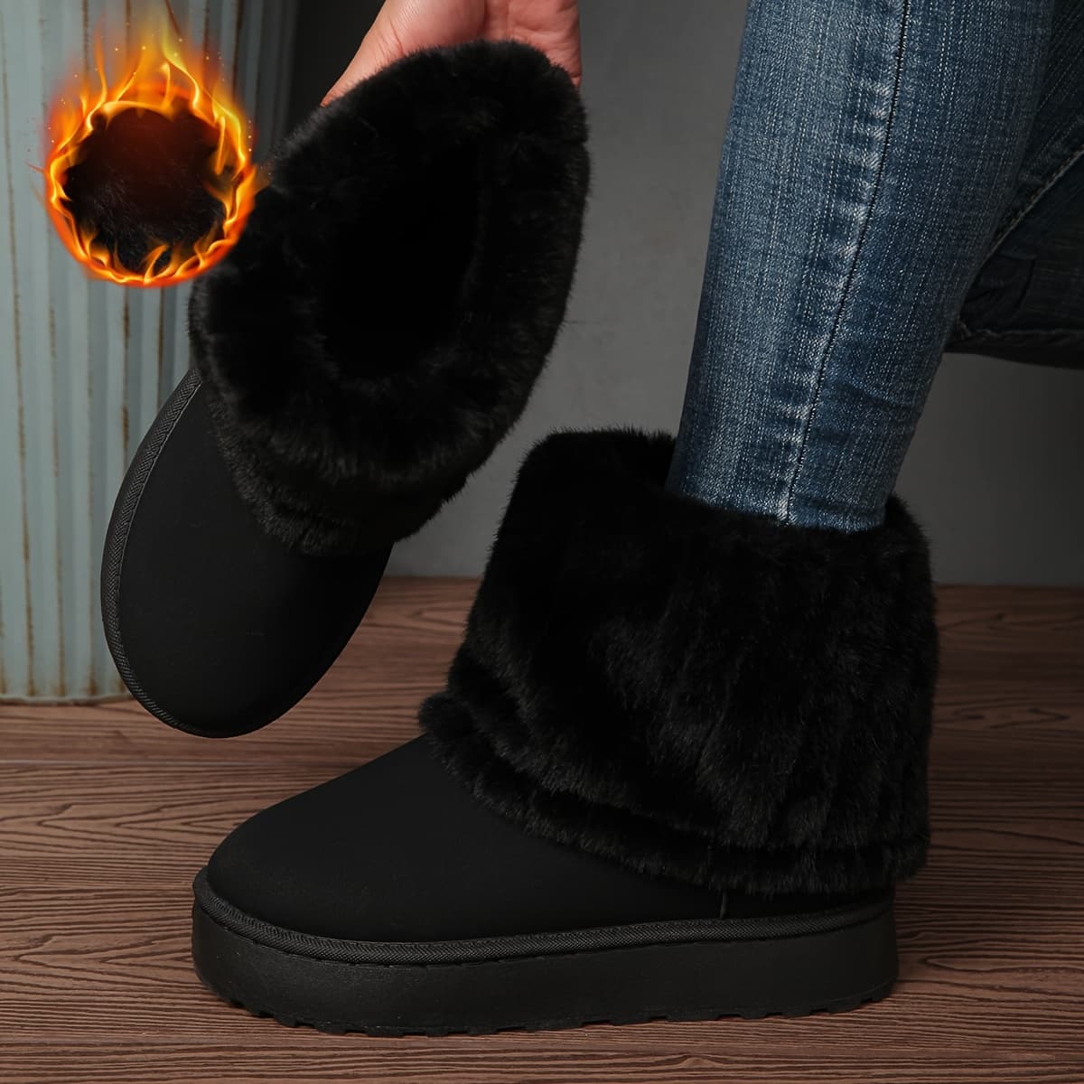 TEMU Women's Winter Warm Thickened Snow Boots - Thick Faux Fur Lining For , Non-slip Sole, Round Toe Cold For Ice, Snow, Outdoor, Ankle-length Design, Black/beige/camel Colors, Essential!