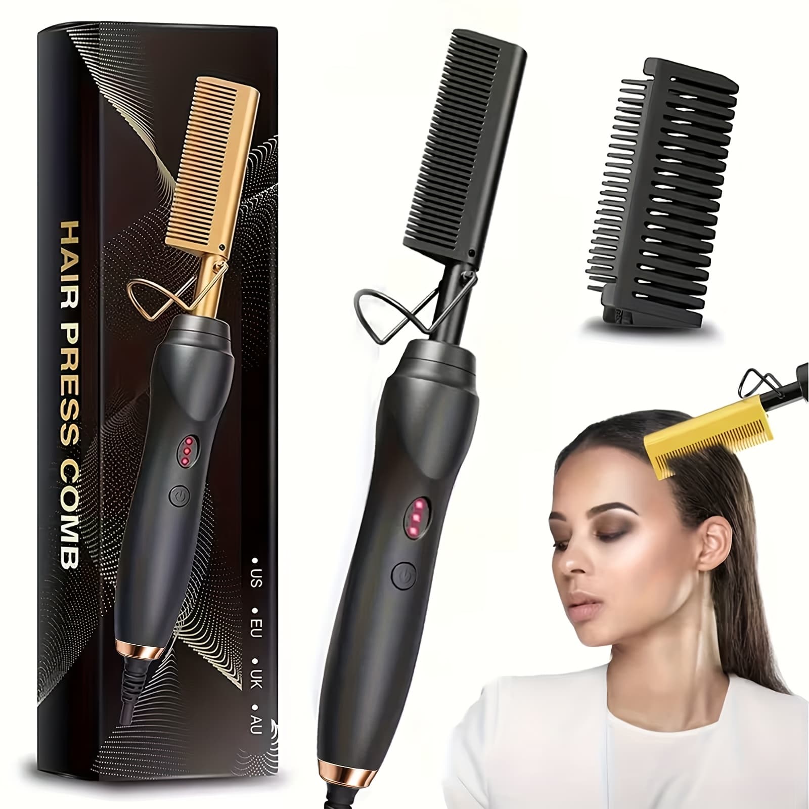 TEMU Color Hot Comb Hair Straightener Heat Pressing Combs - Ceramic Electric Hair Straightening Comb, Curling Iron For Natural Hair Beard Wigs Hair Tools, Holiday Gifts (bonus: 2 Clips + 1 Comb)