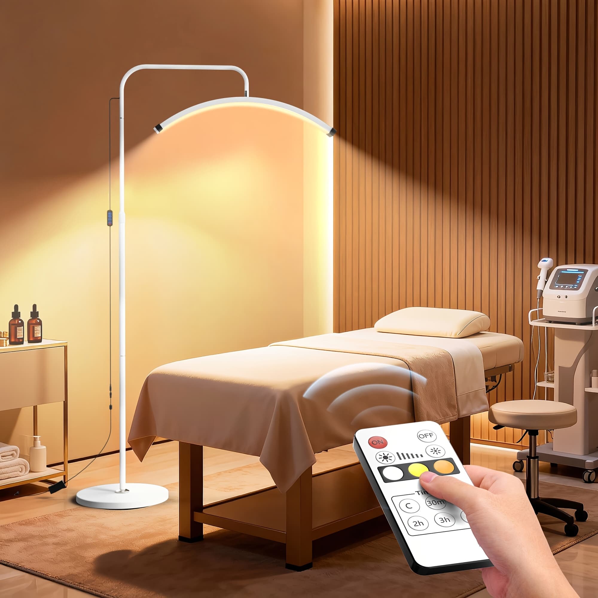 TEMU 29 Inch Eyelash Lamp - Adjustable Led Floor Lamp For Eyelash Extensions, , Estheticians, And - Features A Rotating Half-moon Head, , And Dimmable Brightness (classic White)