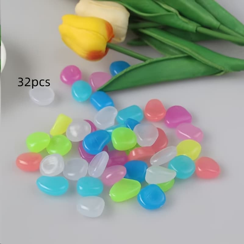 TEMU 32pcs Random Colors Glow-in-the-dark Pebbles - Suitable For Aquarium, Wedding Scene, Garden Decoration. Starry Atmosphere Indoor, Outdoor Romantic Night ,