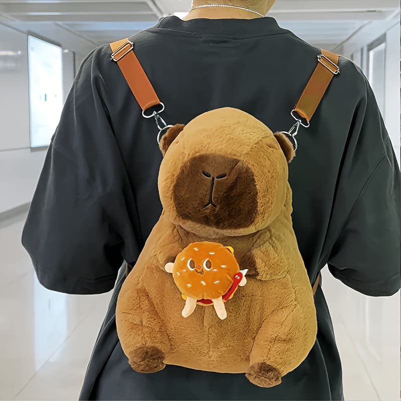 TEMU Hamburger Plush Backpack, Cpaybara Stuffed, Stuffed Animals, Plush, Toys, Plush Animals, Gifts For Girls, Home Decor, Birthday Gifts For Women, School Bag, Cute Stuff